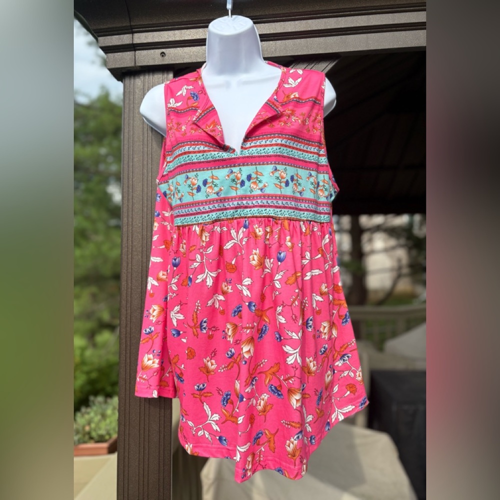 NORACORA Floral Pink Sleeveless Tunic, Size: XL